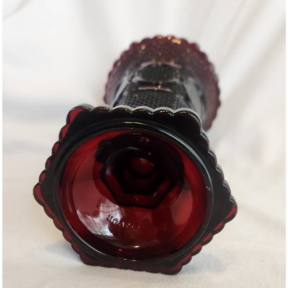 Avon 1876 Cape Cod Ruby Red Vase 8.25” – Diamond Point Pedestal Vase - Picture 4 of 6